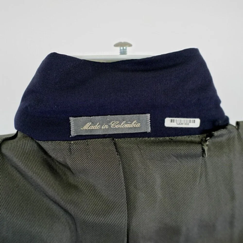 Oscar De La‎ Renta Blue Wool 2 Bronze Button Blazer 42L / Slim 44L